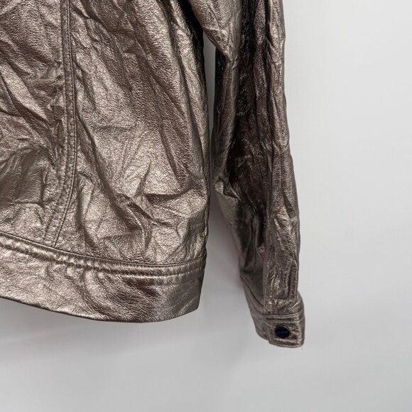 Erin London Womens faux leather metallic Jacket size medium Zip-Up pockets - Picture 13 of 16